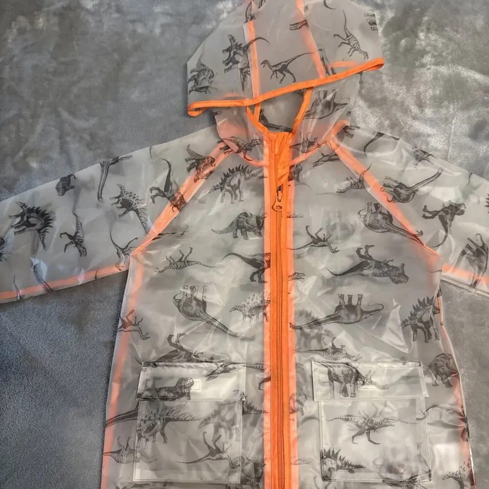 Boys Rain Jacket Dinosaur Size 5 Wonder Nation Water Resistant See-through Clear